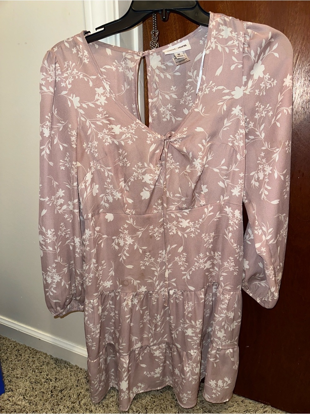 Sweet Storm Dusty Rose Floral Tie-Front Long Sleeve Dress
